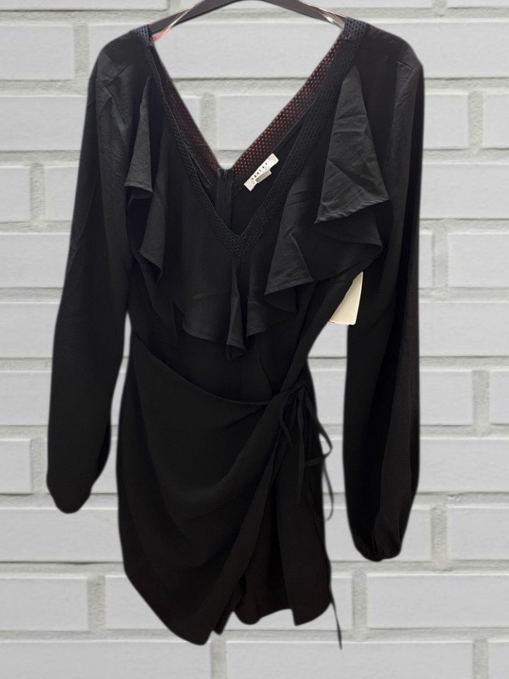 🆕 FAVLUX Black Ruffled Romper / Wrap Dress!!! NEW w/Tags!!!   Size M